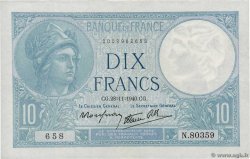 10 Francs MINERVE modifié FRANKREICH  1940 F.07.22 fVZ