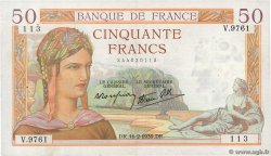50 Francs CÉRÈS modifié FRANKREICH  1939 F.18.22 fVZ