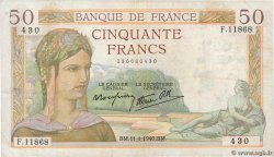 50 Francs CÉRÈS modifié FRANCE  1940 F.18.37 TB