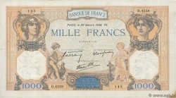1000 Francs CÉRÈS ET MERCURE type modifié FRANKREICH  1938 F.38.30 fVZ