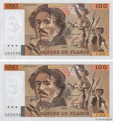 100 Francs DELACROIX imprimé en continu Consécutifs FRANKREICH  1993 F.69bis.07 ST