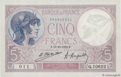 5 Francs FEMME CASQUÉE FRANCIA  1922 F.03.06 SPL+