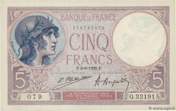 5 Francs FEMME CASQUÉE FRANCE  1925 F.03.09 SPL