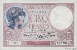 5 Francs FEMME CASQUÉE modifié FRANCE  1939 F.04.14 XF