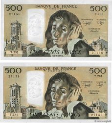 500 Francs PASCAL Consécutifs FRANCE  1985 F.71.33