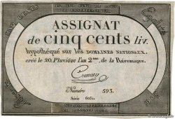 500 Livres FRANCE  1794 Ass.47a pr.TTB