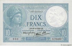 10 Francs MINERVE modifié FRANKREICH  1939 F.07.13 VZ+