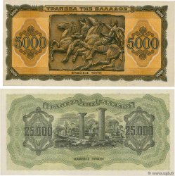 5000 et 25000 Drachmes Lot GRECIA  1943 P.122a et P.123a AU