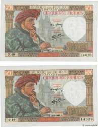 50 Francs JACQUES CŒUR Consécutifs FRANCE  1941 F.19.07 UNC-