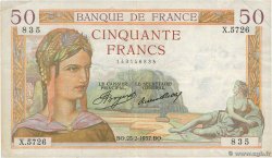 50 Francs CÉRÈS FRANCIA  1937 F.17.35 q.BB