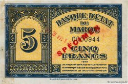 5 Francs Spécimen MAROC  1943 P.24s TTB