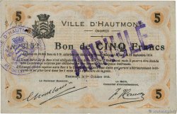5 Francs Annulé FRANCE regionalismo y varios Hautmont 1914 JP.59-1291