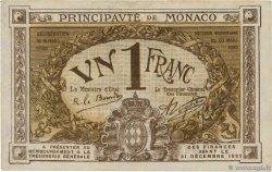 1 Franc MONACO  1920 P.04b fVZ