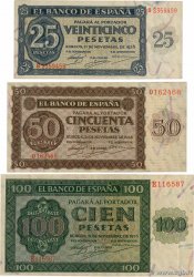 25, 50 et 100 Pesetas Lot SPAIN  1936 P.099a, P.100a et P.101a VF