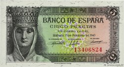 5 Pesetas ESPAGNE  1943 P.127a NEUF