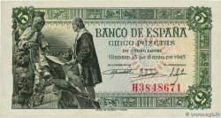 5 Pesetas ESPAGNE  1945 P.129a SPL