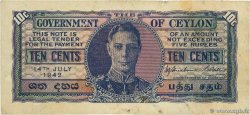 10 Cents CEYLAN  1942 P.043a TB+