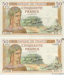 50 Francs CÉRÈS Consécutifs FRANCE  1936 F.17.28 XF-