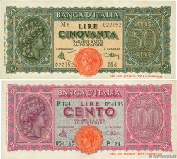 50 et 100 Lire Lot ITALY  1944 P.074 et P.075a VF