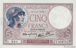 5 Francs FEMME CASQUÉE modifié FRANKREICH  1939 F.04.14