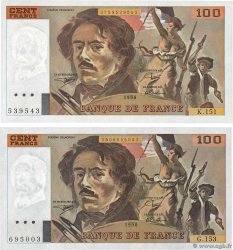 100 Francs DELACROIX imprimé en continu Lot FRANCE  1990 F.69bis.02a