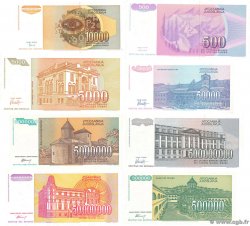 500, 5000, 5000, 10000, 50000, 500000,  50000000 et 500000000 Dinara Lot JUGOSLAWIEN  1992 P.113, P.116b, P.125, P.128, P.130, P.131, P.132 et P.133  ST