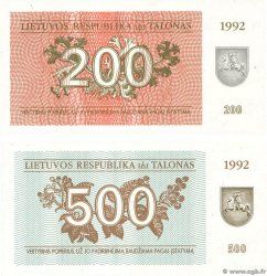 200 et 500 Talonas Lot LITHUANIA  1992 P.43a et P.44 UNC