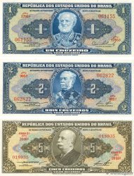 1, 2 et 5 Cruzeiro Lot BRASILIEN  1954 P.150a, P.151b et P.158b