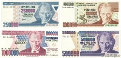 100000, 250000, 500000 et 1000000 Lirasi Lot TURKEY  1997 P.206, P.207, P.212 et P.213 UNC