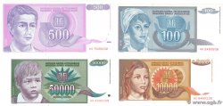 100, 500, 10000 et 50000 Dinara Lot YOUGOSLAVIE  1992 P.112, P.113, P.116 et P.117 NEUF