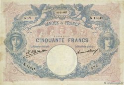 50 Francs BLEU ET ROSE FRANCE  1927 F.14.40 VG