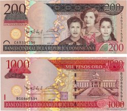 200 et 1000 Pesos Oro Lot RÉPUBLIQUE DOMINICAINE  2003 P.173c et P.178