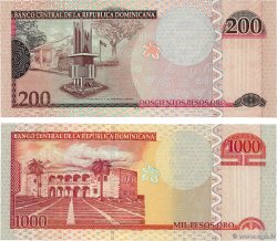 200 et 1000 Pesos Oro Lot RÉPUBLIQUE DOMINICAINE  2003 P.173c et P.178 pr.NEUF