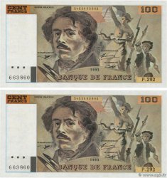 100 Francs DELACROIX 442-1 & 442-2 Faux FRANKREICH  1995 F.69ter.02c