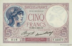 5 Francs FEMME CASQUÉE FRANCE  1933 F.03.17 NEUF