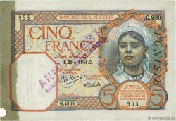 5 Francs ALGERIA  1941 P.077b VF-