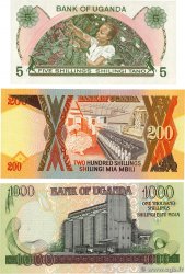 5, 200 et 1000 Shillings Lot UGANDA  1998 P.15, P.32b et P.36d ST