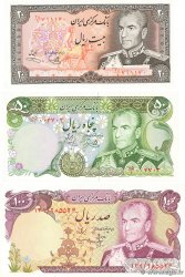 20, 50 et 100 Rials Lot IRAN  1974 P.100c, P.101et P.102b