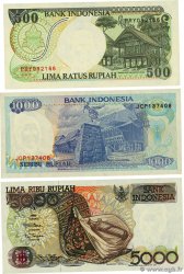 500, 100 et 5000 Rupiah Lot INDONÉSIE  1993 P.128b, P.129c et P.130c NEUF