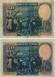 50 Pesetas Lot SPAIN  1928 P.075a et P.075b F