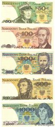 5, 100, 200, 500, 1000 Zlotych Lot POLOGNE  1988 P.142c, P.143e, P.144c, P.145d, P.146c pr.NEUF