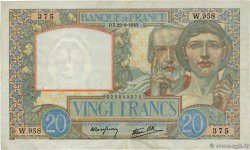 20 Francs TRAVAIL ET SCIENCE FRANCE  1940 F.12.06 TB+