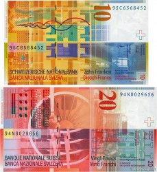 10 et 20 Francs Lot SUISSE  1994 P.66a et P.68a FDC