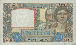20 Francs TRAVAIL ET SCIENCE FRANKREICH  1939 F.12.01 VZ to fST