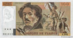 100 Francs DELACROIX imprimé en continu FRANCIA  1991 F.69bis.03c1 FDC