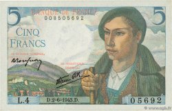 5 Francs BERGER FRANCE  1943 F.05.01 pr.NEUF