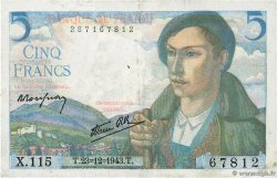 5 Francs BERGER FRANCE  1943 F.05.05 VF+