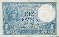 10 Francs MINERVE FRANCIA  1921 F.06.05 MBC