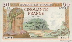 50 Francs CÉRÈS modifié FRANKREICH  1937 F.18.04