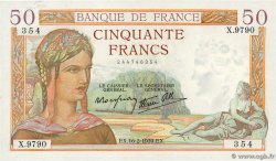 50 Francs CÉRÈS modifié FRANCIA  1939 F.18.22 q.SPL